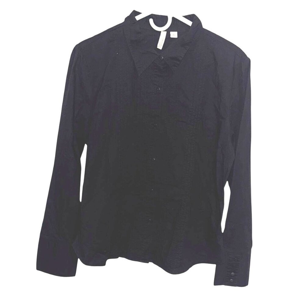 St. Johns Bay Black Button-Up Shirt XXL 100% Cotton Long Sleeve Casual Top